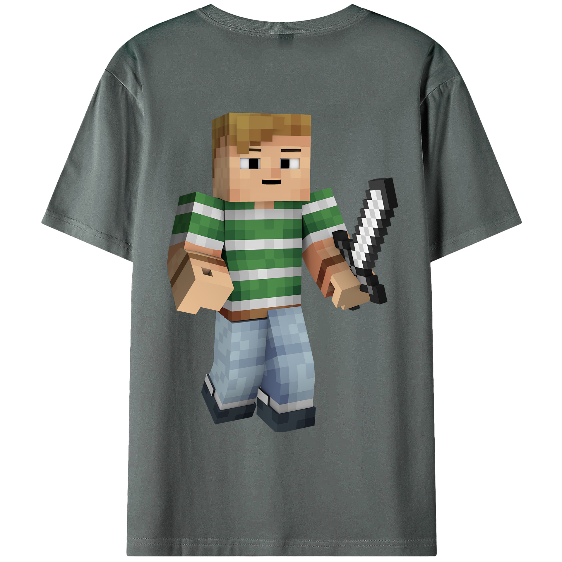 （画像用） マインクラフト ブロックの世界 Minecraft MC Block world 綿100％ メンズ半袖Tシャツ（バックプリント） 通気性